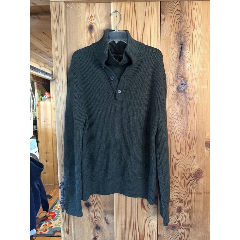 Banana Republic Men's Large Mock Neck Thick Heavy Knitted Sweater Green
